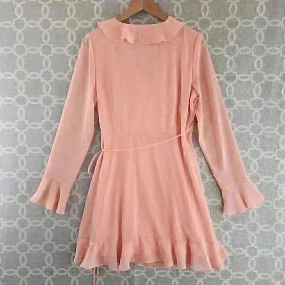 WAYF  Made In USA Wrap Ruffle Longs sleeve Fit & Flare Mini Dress L - Picture 2 of 10